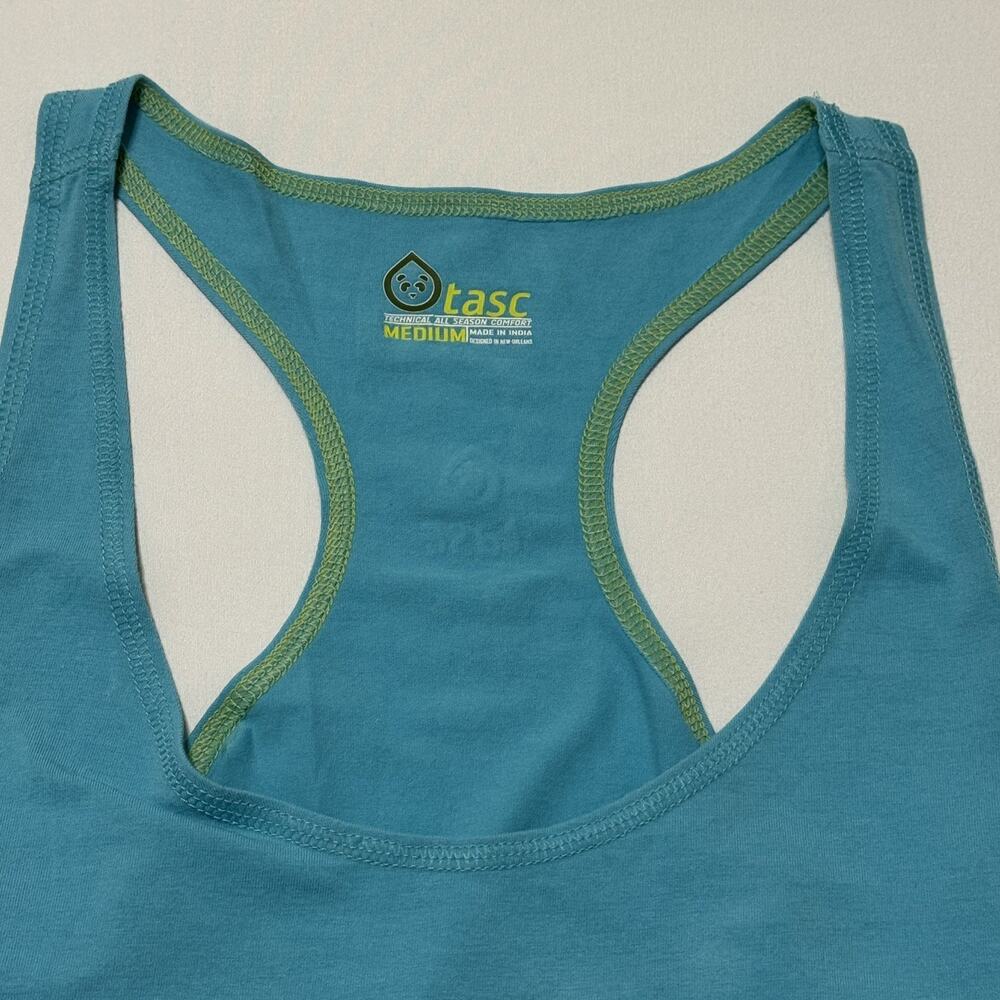 Tasc Performance Tank Top Womens M Aqua Blue & Green Bamboo Stretch Racerback